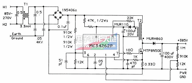 MC34262通用输入180W，385V输出功率因数校正电路  第1张