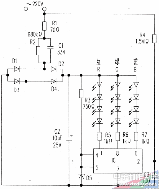 LED变色灯泡电路  第1张