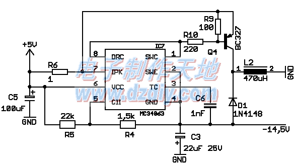 MC34063扩流负电压输出电路图  第1张