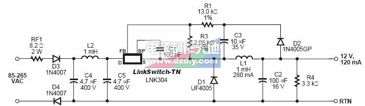 LNK304通用12V120毫安非隔离电源  第1张