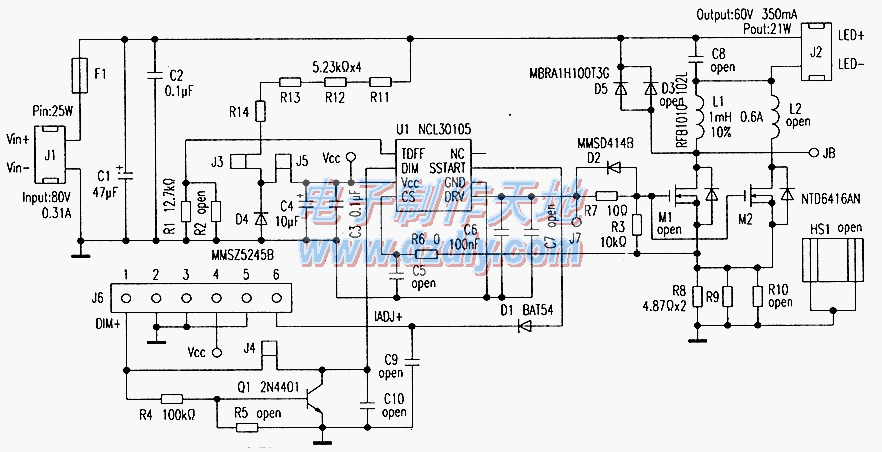 基于RCL30105的21W LED 驱动电路  第1张