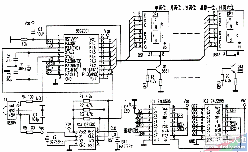 AT89C2051单片机制作电子万年历  第1张