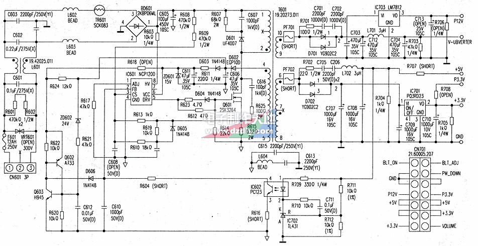 NCP1200显示器开关电源电路图  第1张