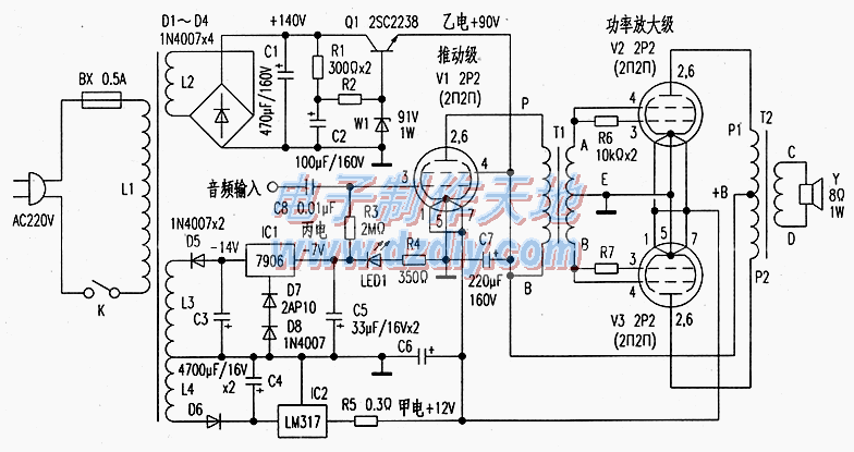 工作在乙类的直流电子管功放  第1张