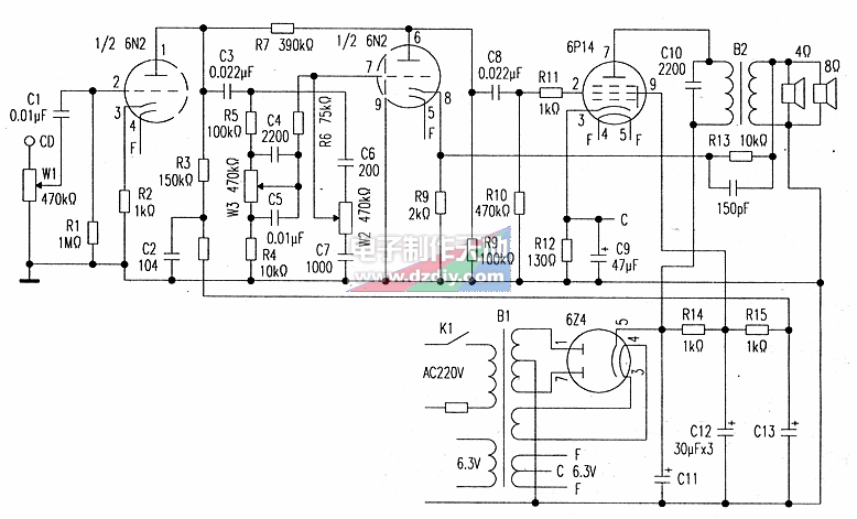 使用旧电子管收音机制作6N1+6P14电子管功放  第1张