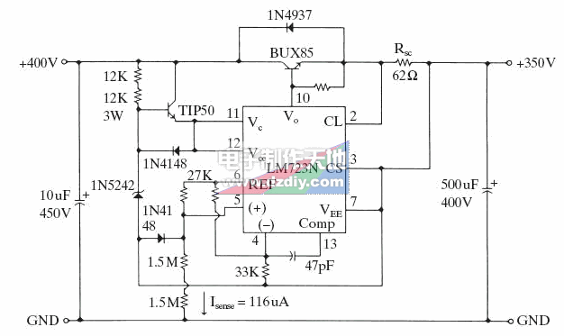 LM723N高压稳压电路，输入400V，输出350V  第1张