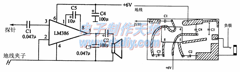 易制的LM386集成电路信号寻迹器电路  第1张