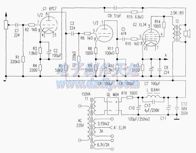 用EL34+6CY7制作的单端胆机  第1张