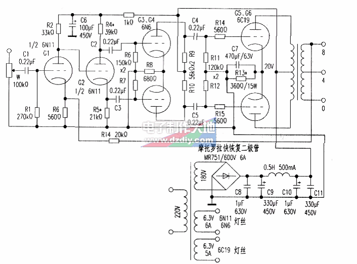 用6C19电子管制作的AB类推挽功率放大器  第1张