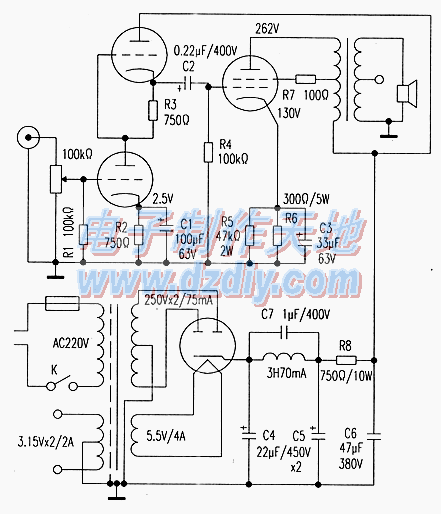 6N1+6P1胆机功放电路  第1张