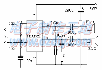 TDA1521双声道功放OTL接法与OCL接法  第1张