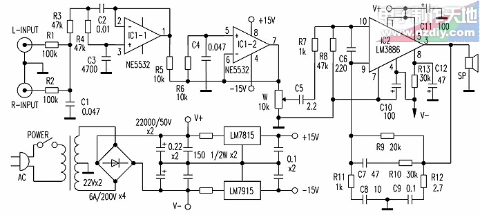 LM3886+NE5532重低音功放  第1张