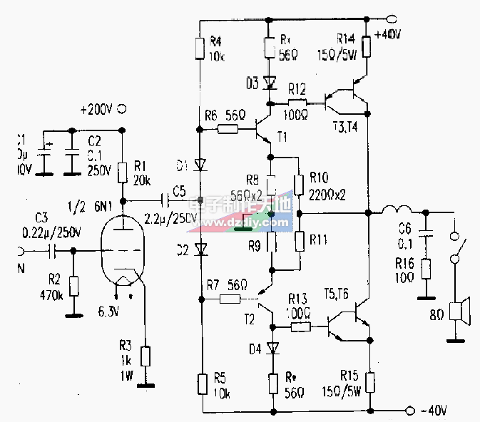 6N1胆石混合功放制作  第1张