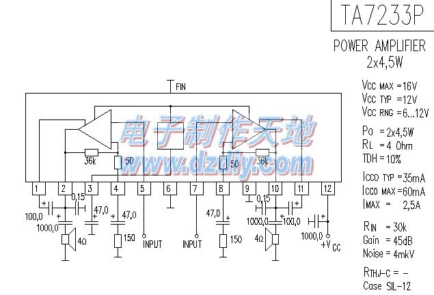 TA7233音响功率放大电路图  第1张