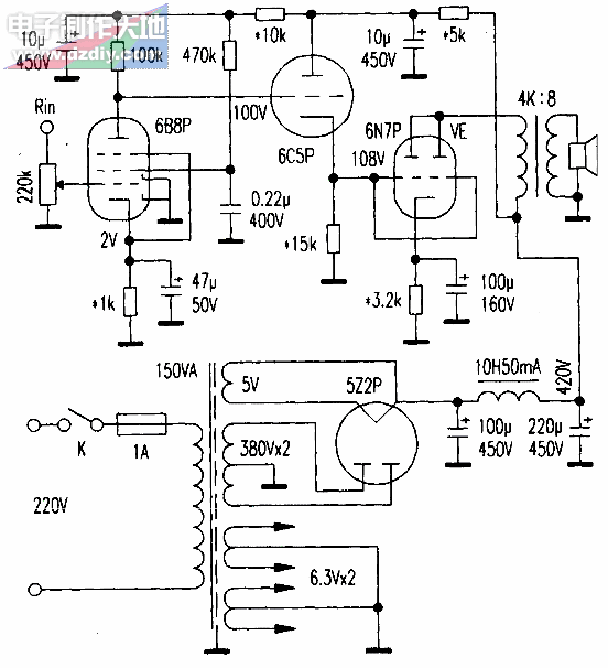 用6N7P电子管制作的单端功率放大器  第1张