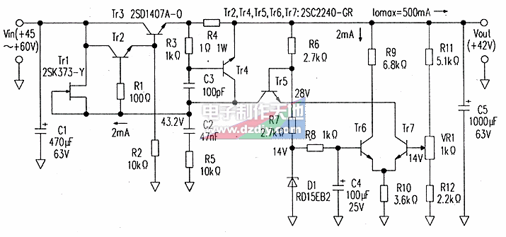 输出40V～80V的串联稳压电路  第1张