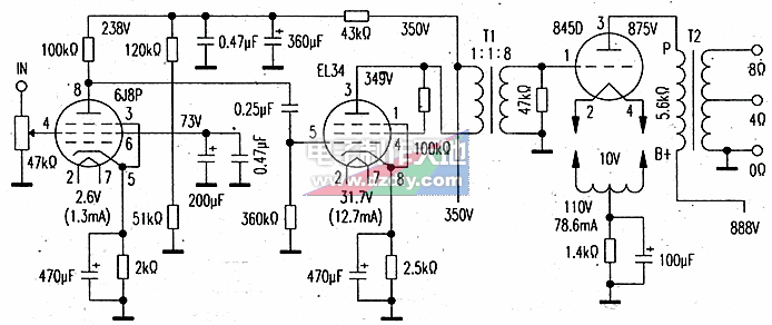 845D电子管功率放大器电路图  第1张