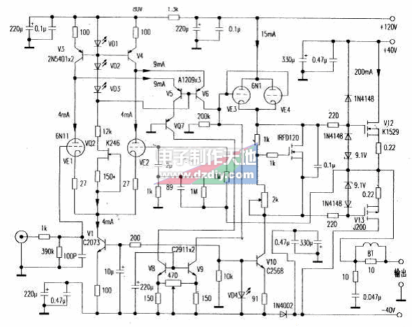 全直耦胆石混合功率放大电路  第1张