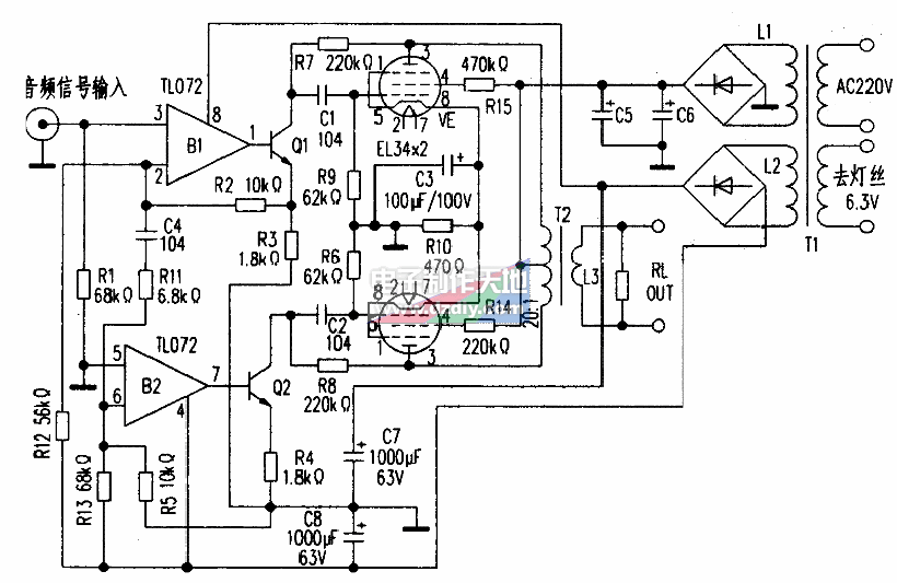 用EL34胆管制作的电子管功率放大器  第1张