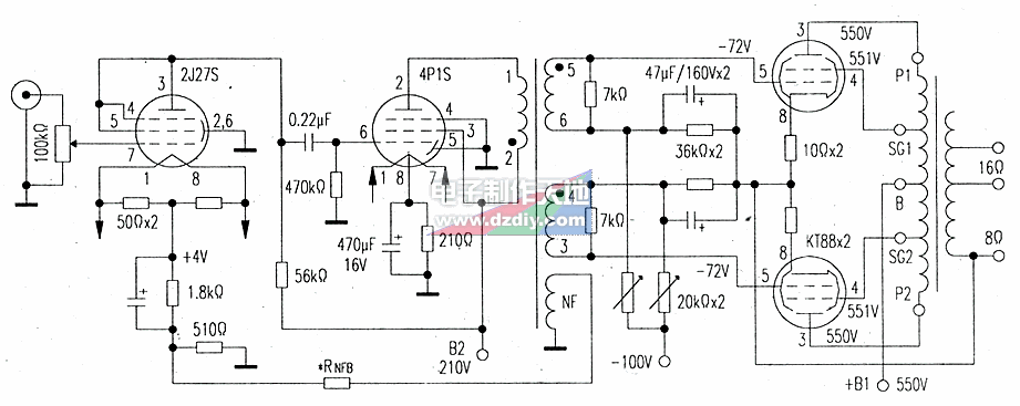 KT88电子管功率放大器电路图  第1张