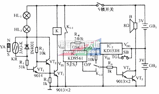 光华牌防盗门铃电子锁电路  第1张