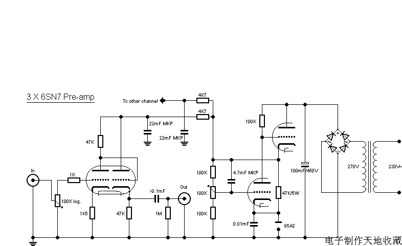 6NS7电子管前置放大器电路  第2张