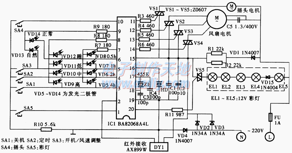 BA82068+BA5104电风扇红外遥控电路图  第2张