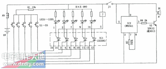 CA3083和CW9561构成的五路触摸报警器  第1张
