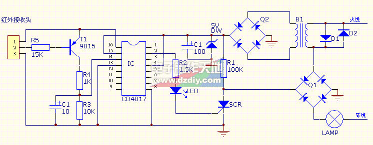 采用CD4017的单线红外线遥控开关  第1张