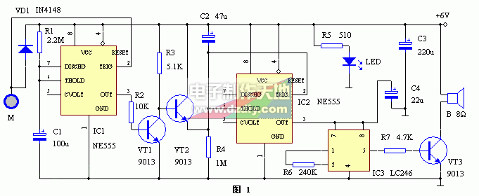 NE555构成的具有时间识别功能的门锁报警器  第1张