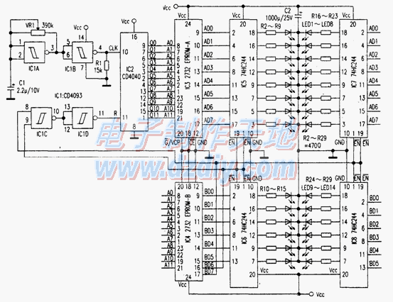 用EPROM 2732制作多彩灯效发生器  第1张