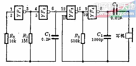 由CD4011构成的CMOS电子催眠器电路图  第1张