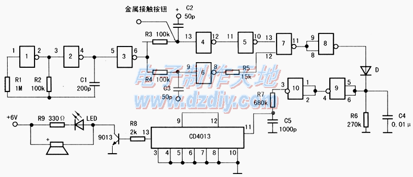 CD4011触摸开关电路  第1张