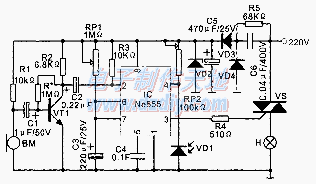 NE555声光控制智能开关路  第1张