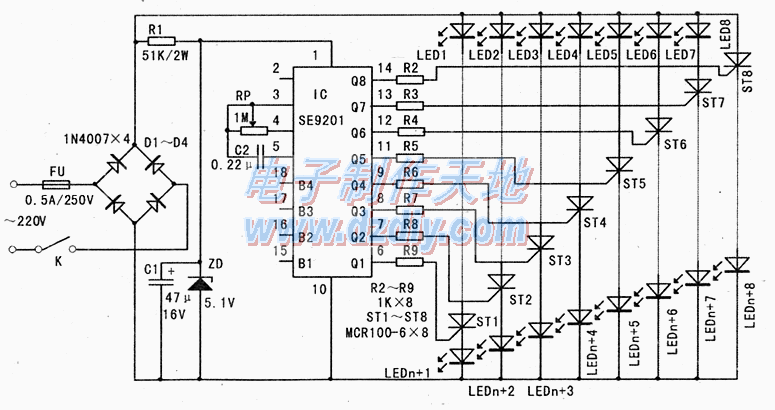 SE9201四路彩灯控制电路  第1张