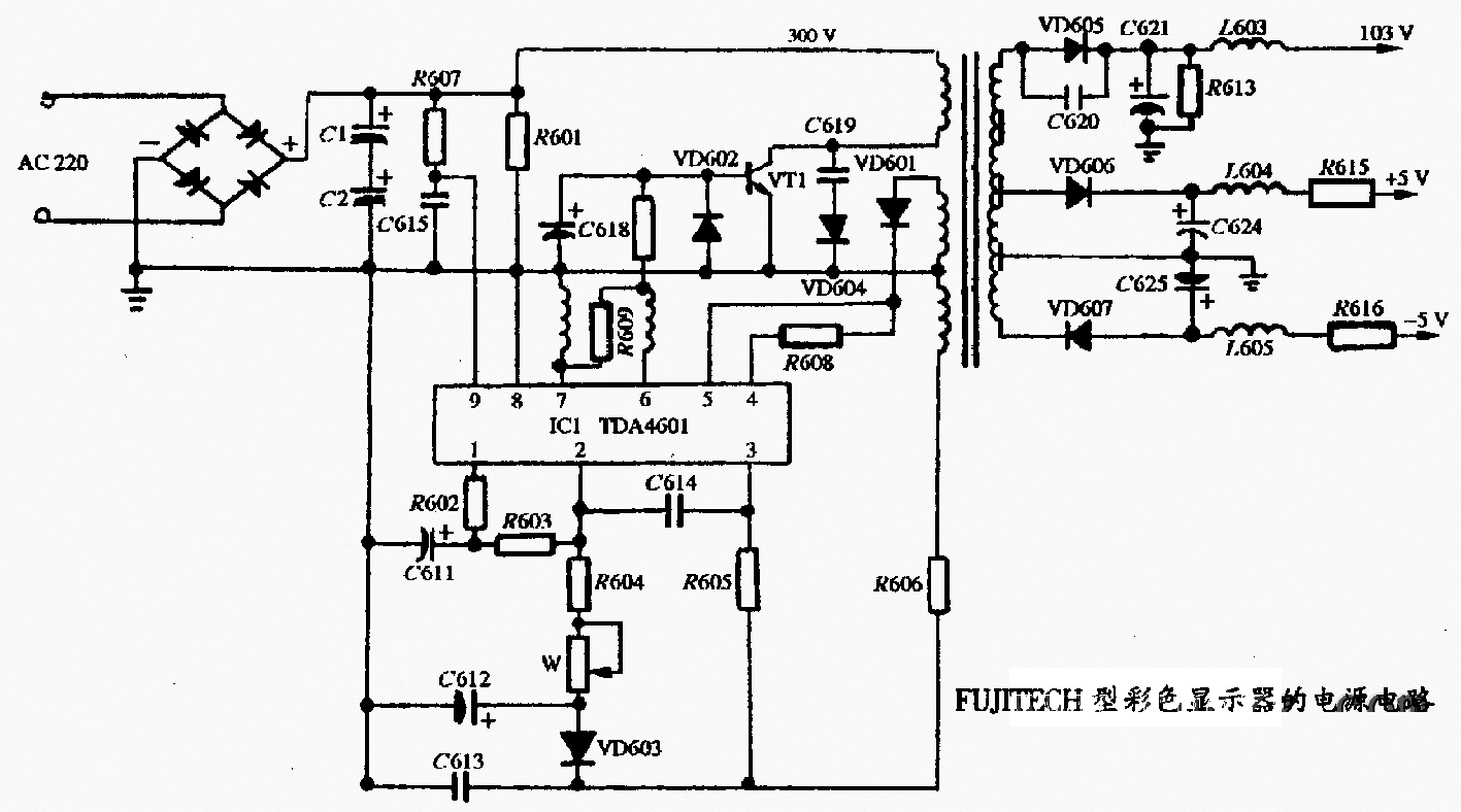 FUJITECH型彩色显示器的电源电路图  第1张