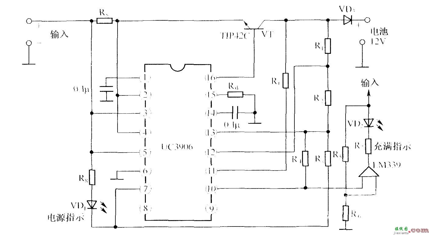 12V阀控密封铅酸电池双电平浮充充电器的电路图 UC3960  第1张