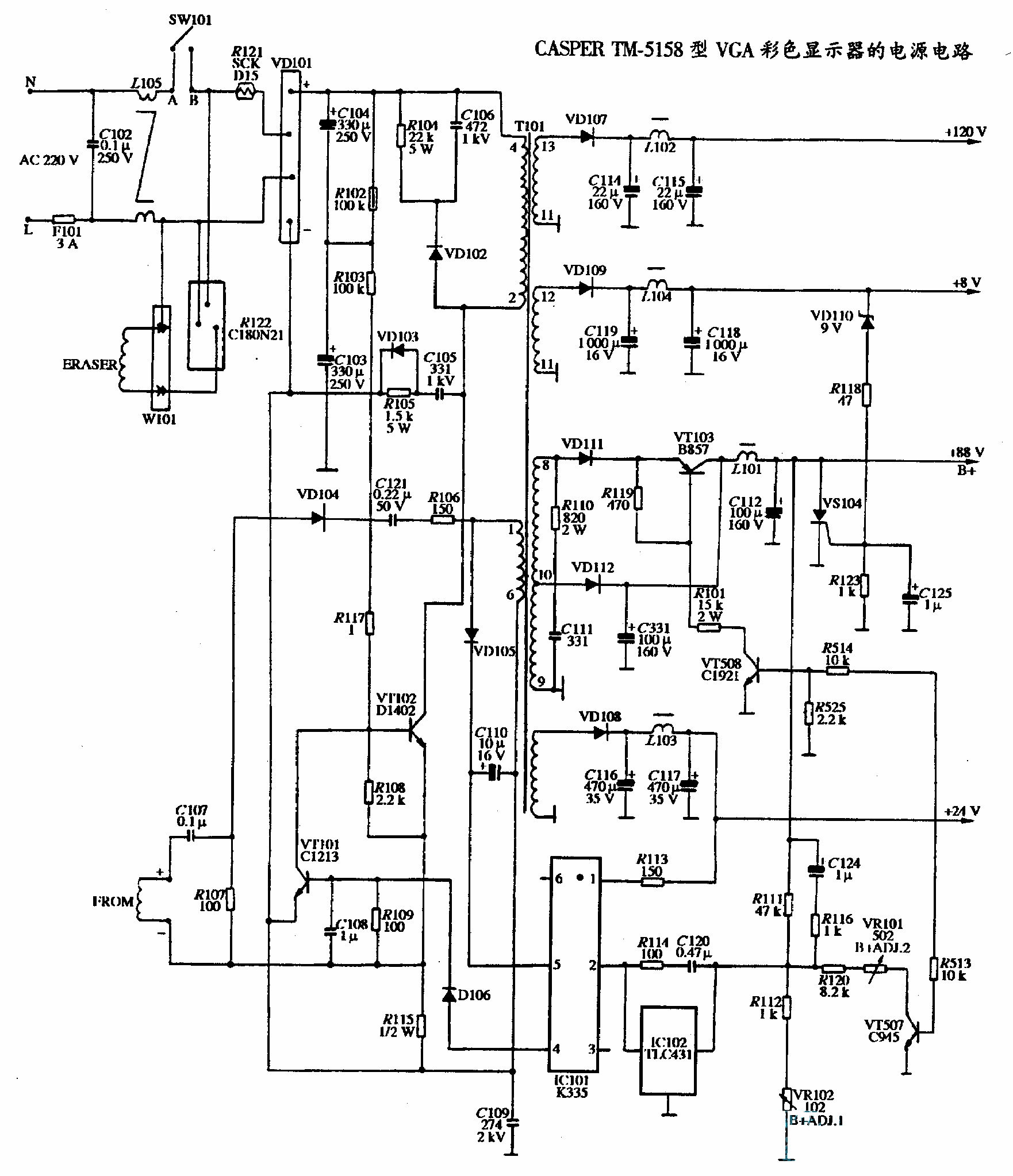 CASPER TM-5158型VGA彩色显示器的电源电路图  第1张