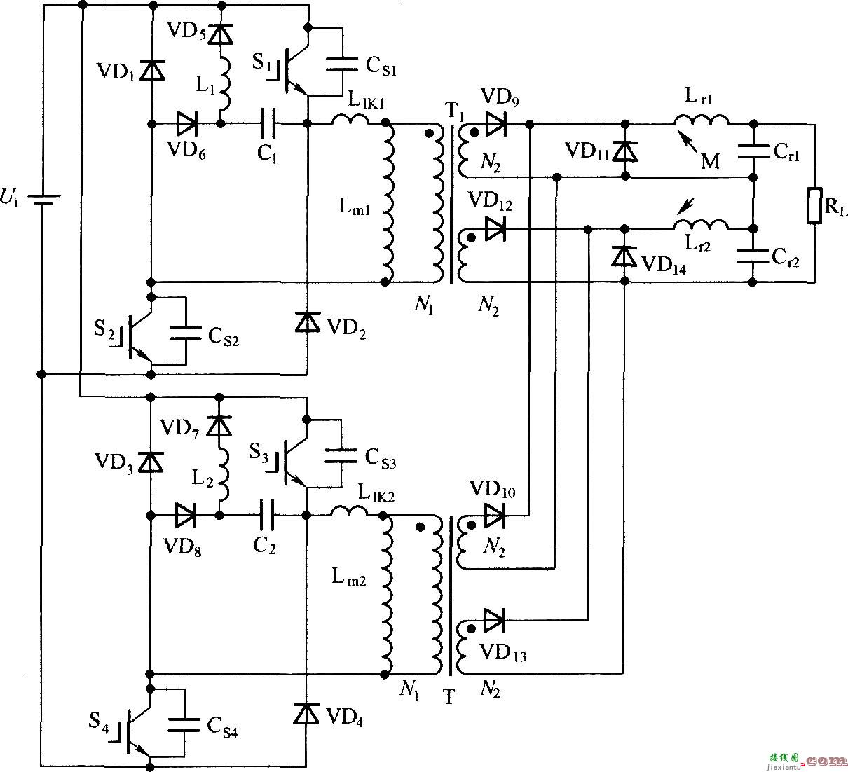 双管正激变换器电路拓扑图  第1张