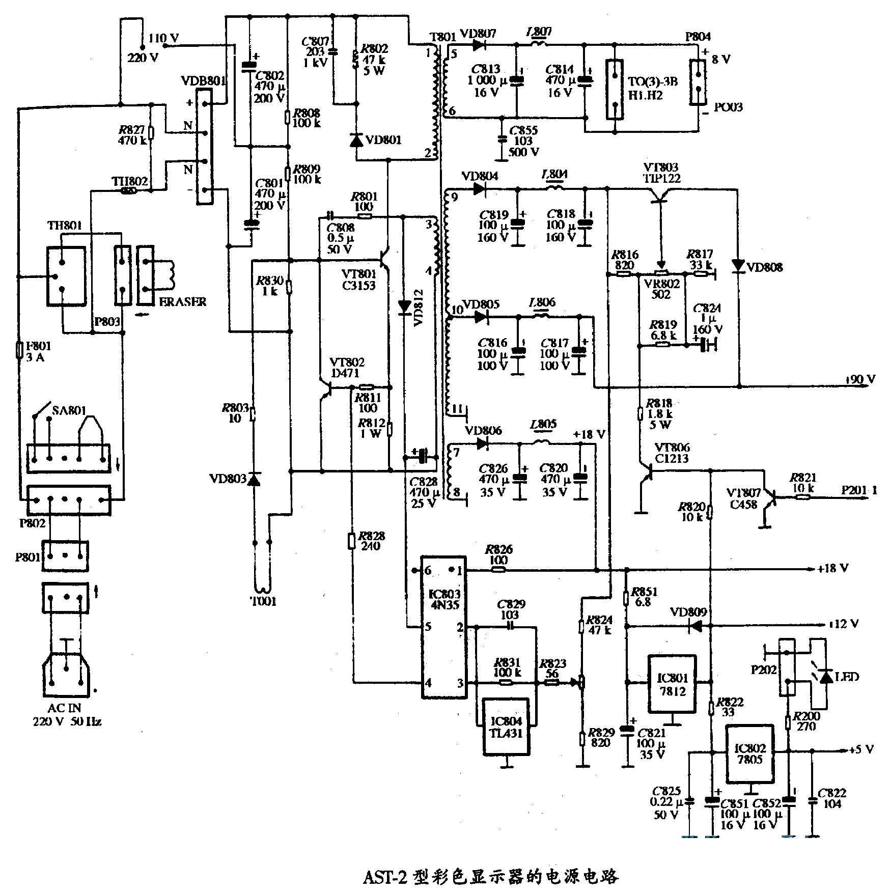 AST-2型彩色显示器的电源电路图  第1张