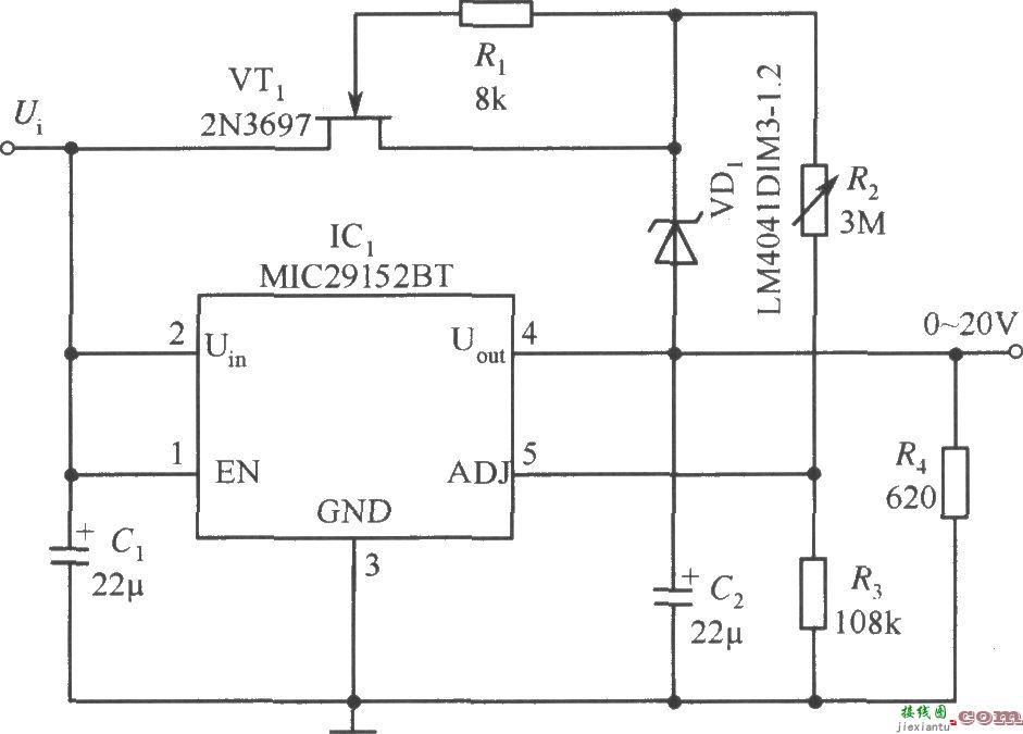MIC29152BT构成的输出电压0～20V连续可调的稳压器电路  第1张