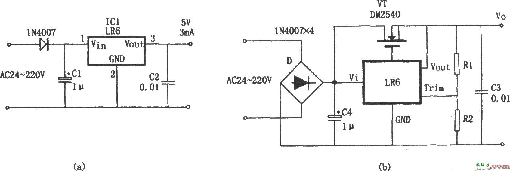 由LR6构成的不用变压器的稳压电源  第1张
