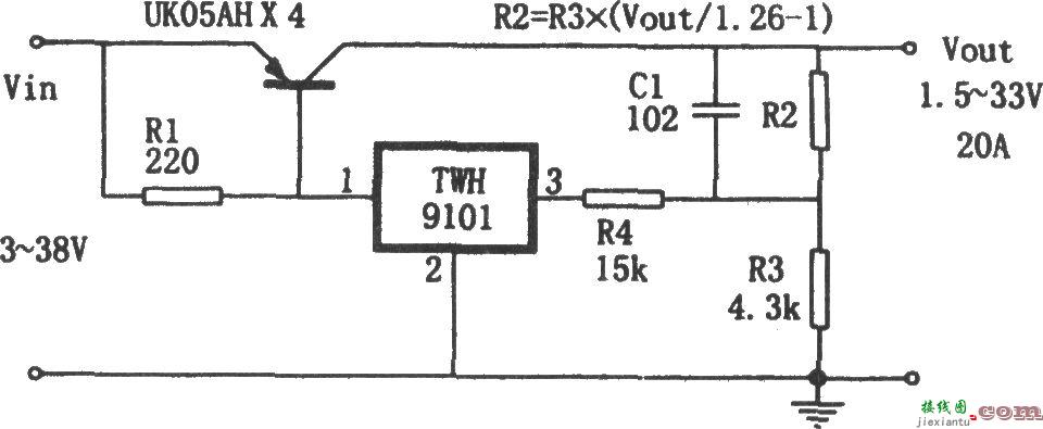 TWH9101构成的低压差高精度大电流稳压电源  第1张