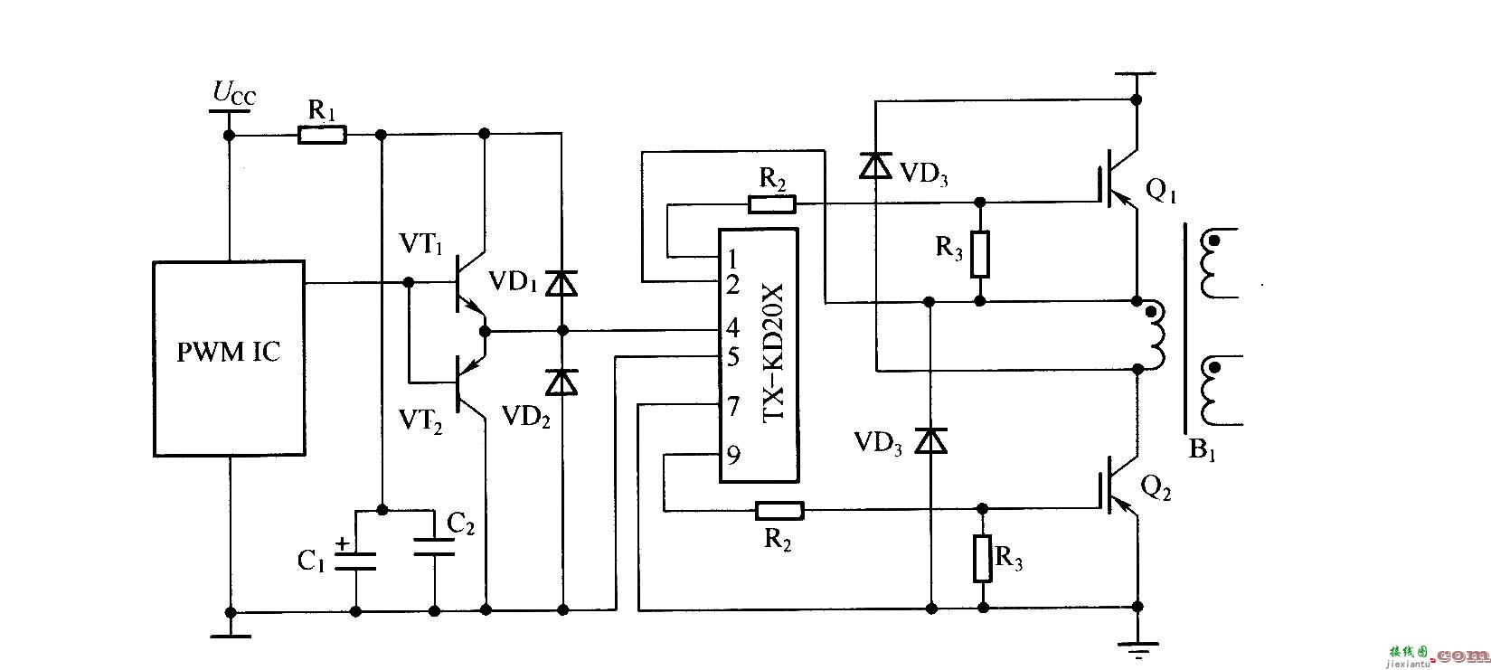 TX-KD201驱动双正激或双反激电路时的连接图  第1张