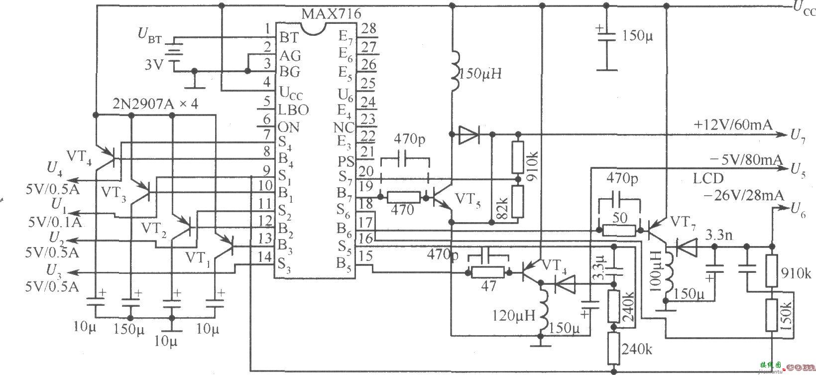 由MAX716构成的微处理器电源电路  第1张