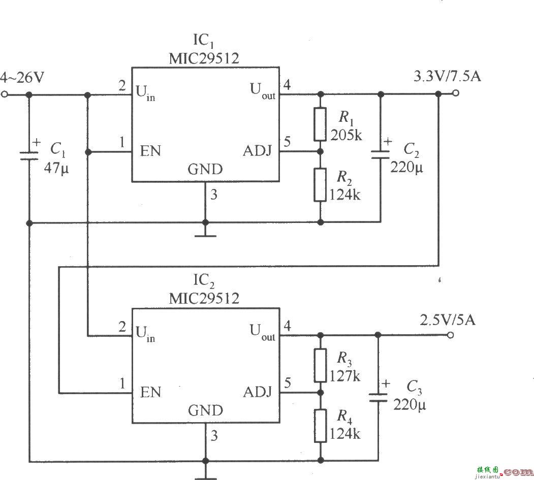 MIC29752和MIC29512构成的互锁输出式稳压器电路  第1张
