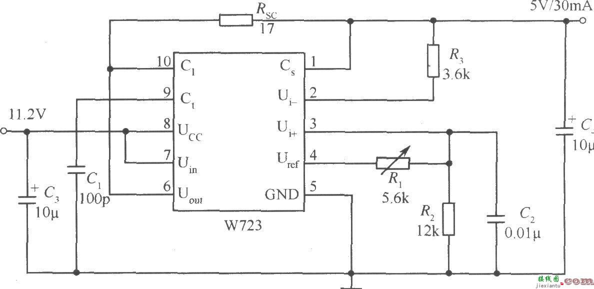 W723组成的输出电压比基准电压低的应用电路  第1张