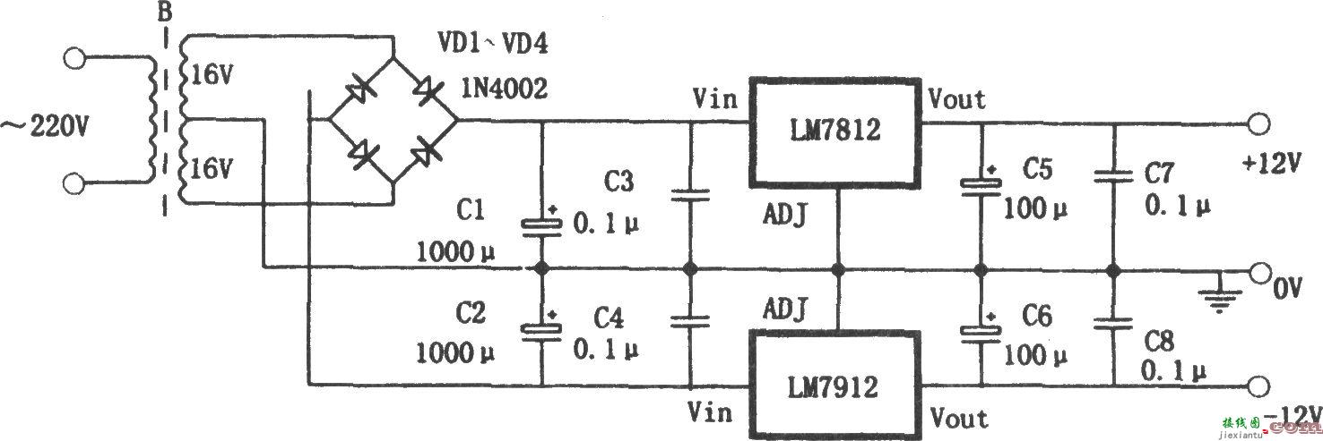 双极性对称稳压电源(LM7812、LM7912)  第1张