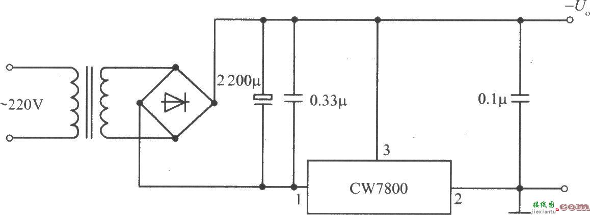 CW7800构成的固定负输出电压的集成稳压电源电路  第1张