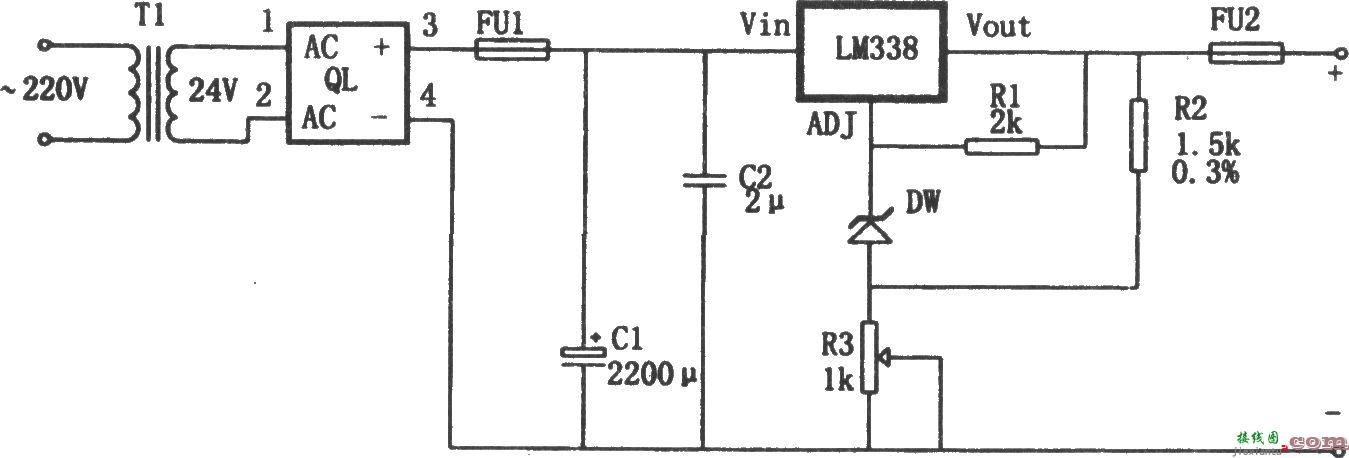 LM338构成的高精度大电流稳压电源  第1张